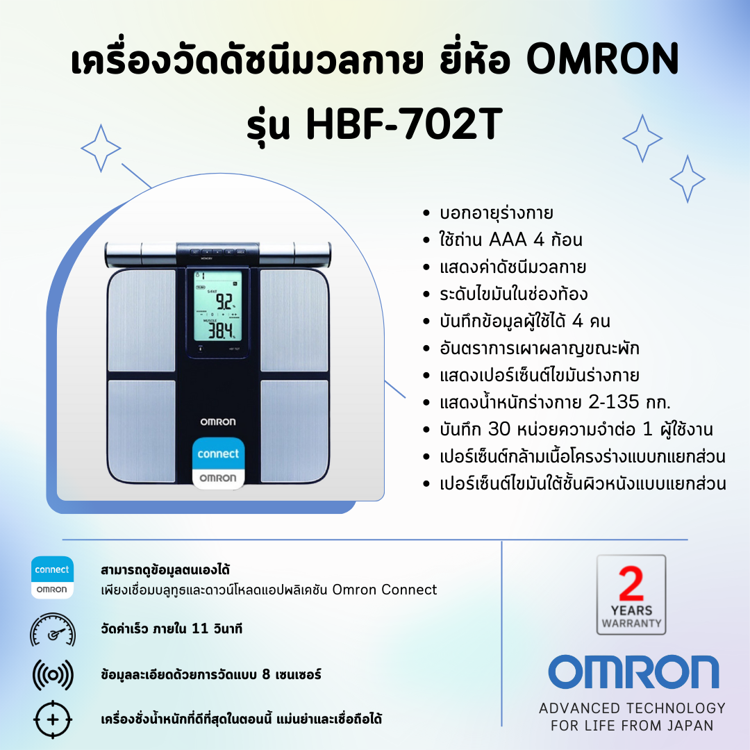 เครื่องวัดดัชนีมวลกาย ยี่ห้อ OMRON รุ่น HBF-702T (Advanced Technology for life from Japan)