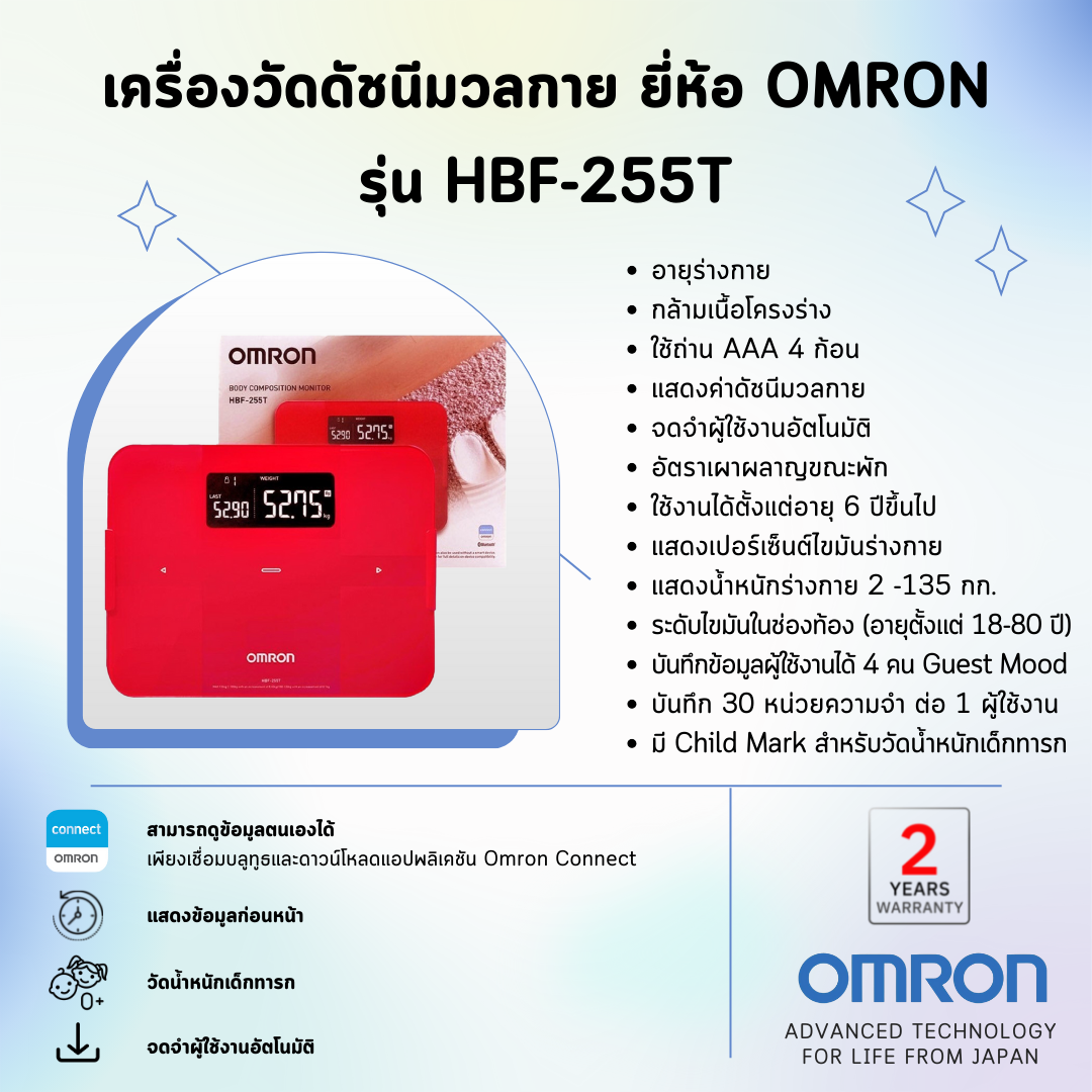 เครื่องวัดดัชนีมวลกาย ยี่ห้อ OMRON รุ่น HBF-255T (Advanced Technology for life from Japan)